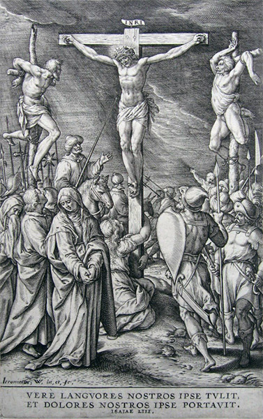 Gravure de Hieronymus Wierix (1553-1619) : Le Christ sur la Croix, 1619.